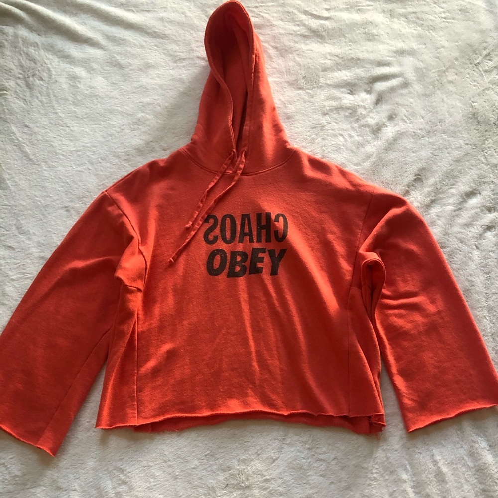 red/orange obey w flare sleeves
